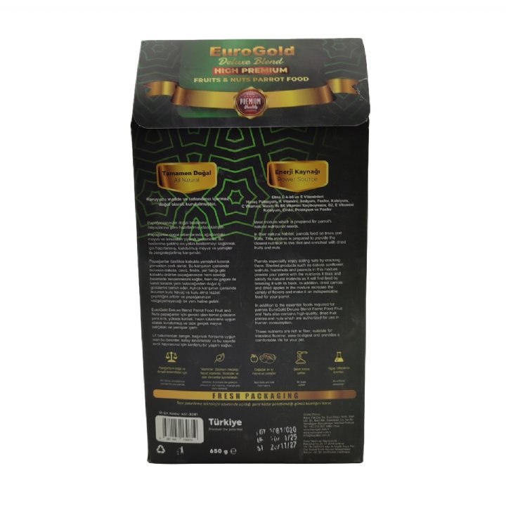 Eurogold Deluxe Blend Meyveli ve Kuruyemişli Papağan Yemi 650g