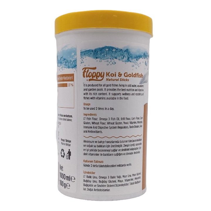 Floppy Koi ve Goldfish Natural Sticks Balık Yemi 1 L