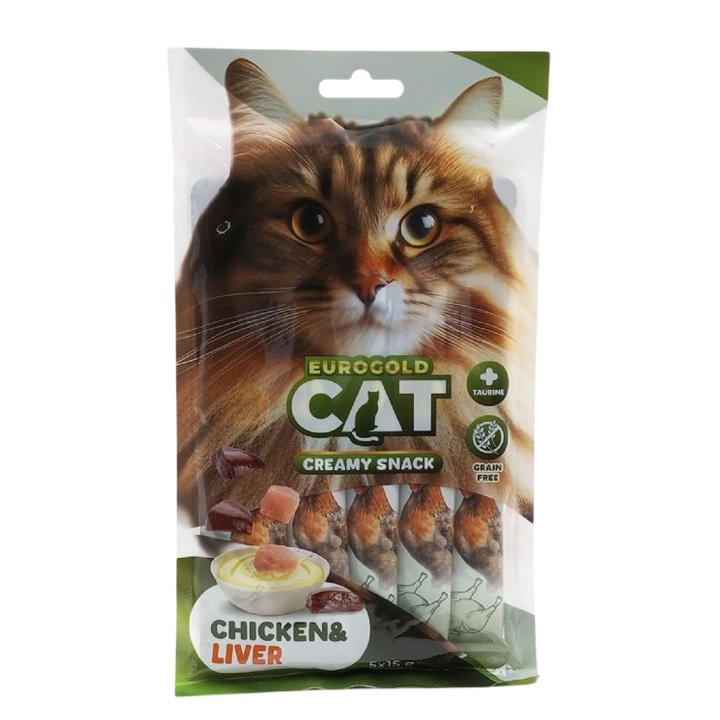 Eurogold Tavuklu ve Ciğerli Sıvı Kedi Ödül Maması 5x15g