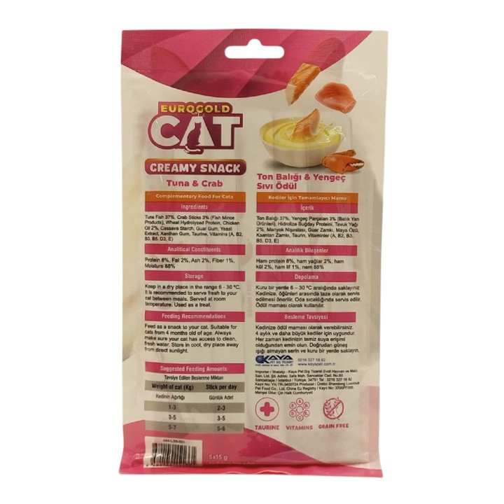 Eurogold Ton Balıklı ve Yengeçli Sıvı Kedi Ödül Maması 5x15g