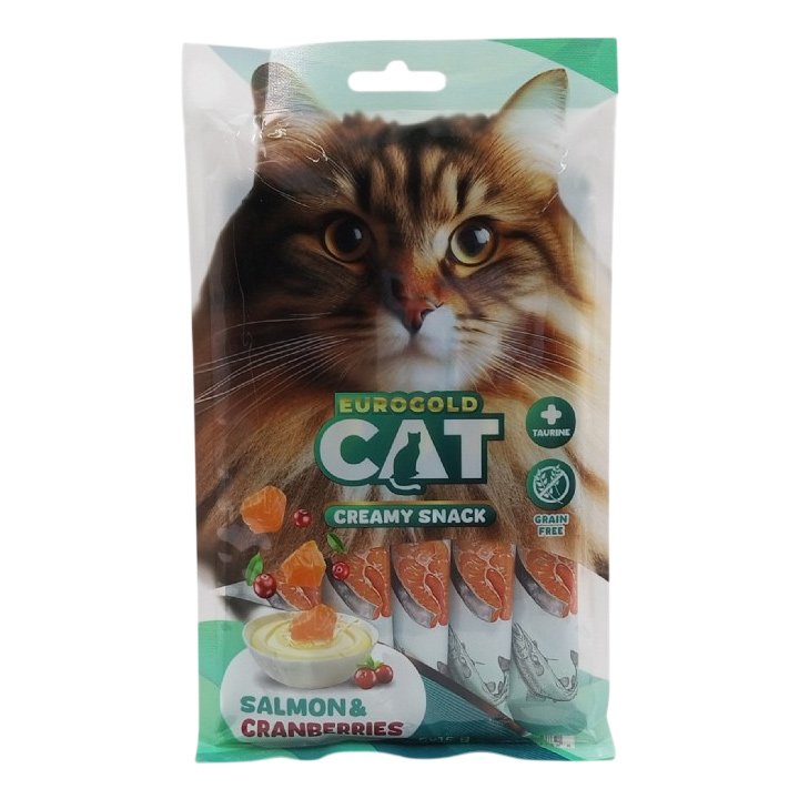 Eurogold Somonlu ve Kızılcıklı Sıvı Kedi Ödül Maması 5x15g