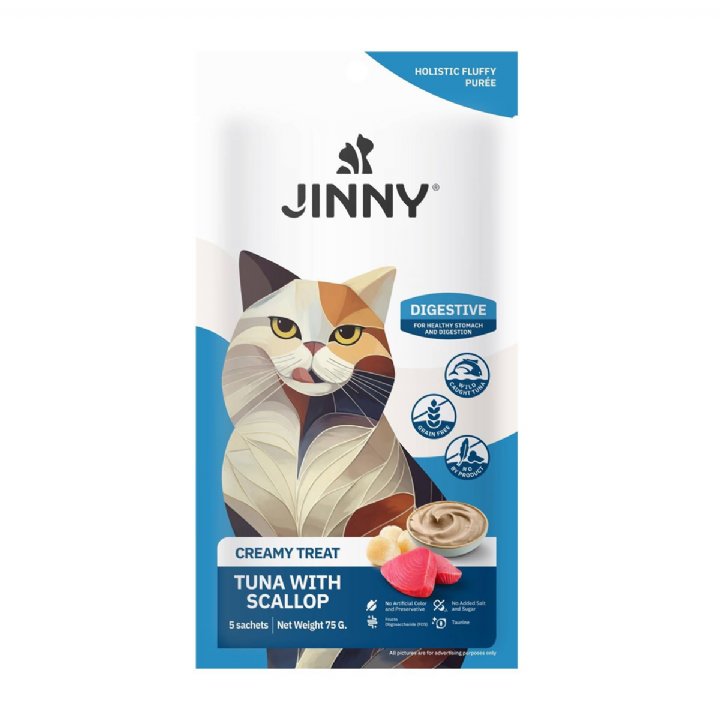 Jinny Creamy Treat Ton Balıklı ve Deniz Taraklı Sıvı Kedi Ödül Maması 5x15g