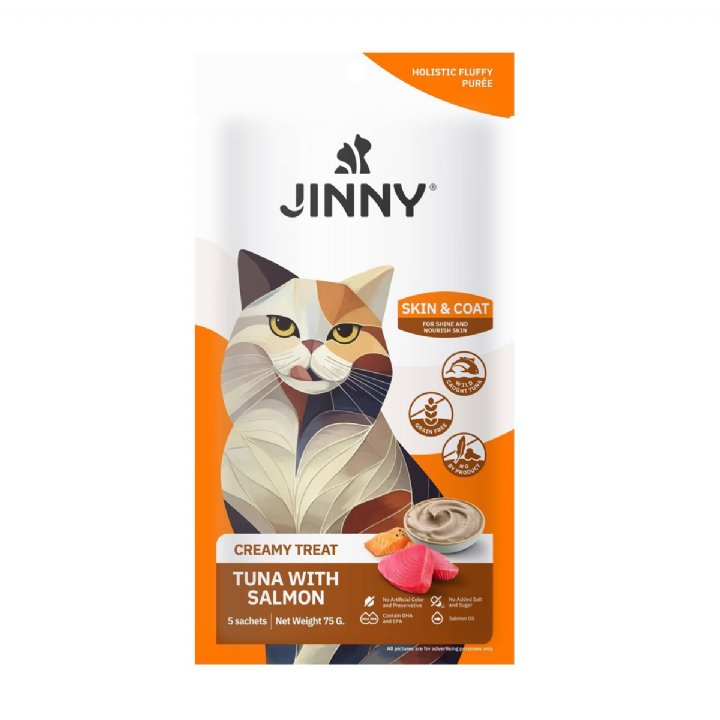 Jinny Creamy Treat Ton Balıklı ve Somonlu Sıvı Kedi Ödül Maması 5x15g
