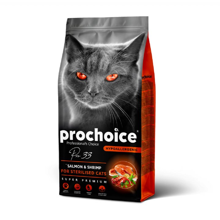 Prochoice Pro 33 Somonlu ve Karidesli Kısırlaştırılmış Yetişkin Kedi Maması 15kg