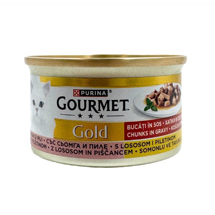 Gourmet Gold Somonlu ve Tavuklu Yaş Kedi Konservesi 85gr - Parça Etli ve Soslu