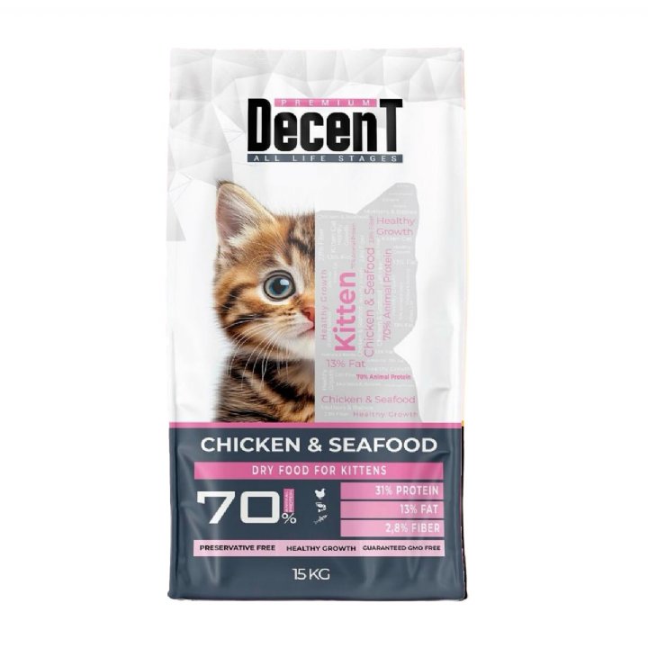 Decent Tavuklu ve Deniz Ürünlü Yavru Kedi Maması 15kg