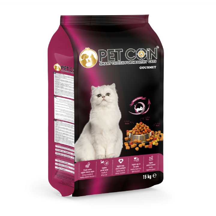 Petcoin Gourmet Karışık Kedi Maması 15kg - Tavuk & Kuzu & Somonlu
