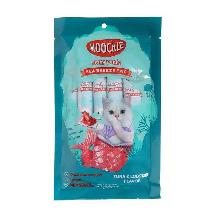 Moochie Ton Balıklı ve Istakoz Aromalı Sıvı Kedi Ödül Maması 5x15g