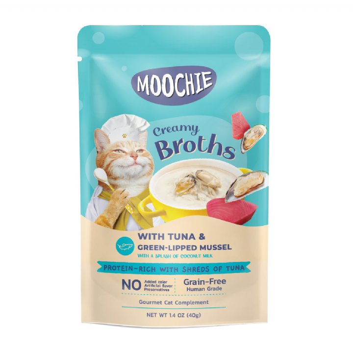 Moochie Ton Balıklı ve Yeşil Dudaklı Midyeli Çorba 40g - Kedi Ödülü