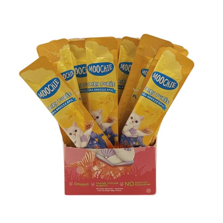 Moochie Ton Balıklı ve Katsuobuşili Sıvı Kedi Ödül Maması 30x15g