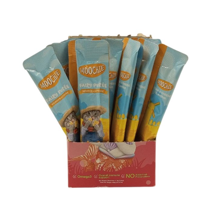 Moochie Ton Balıklı ve Peynirli Sıvı Kedi Ödül Maması 30x15g